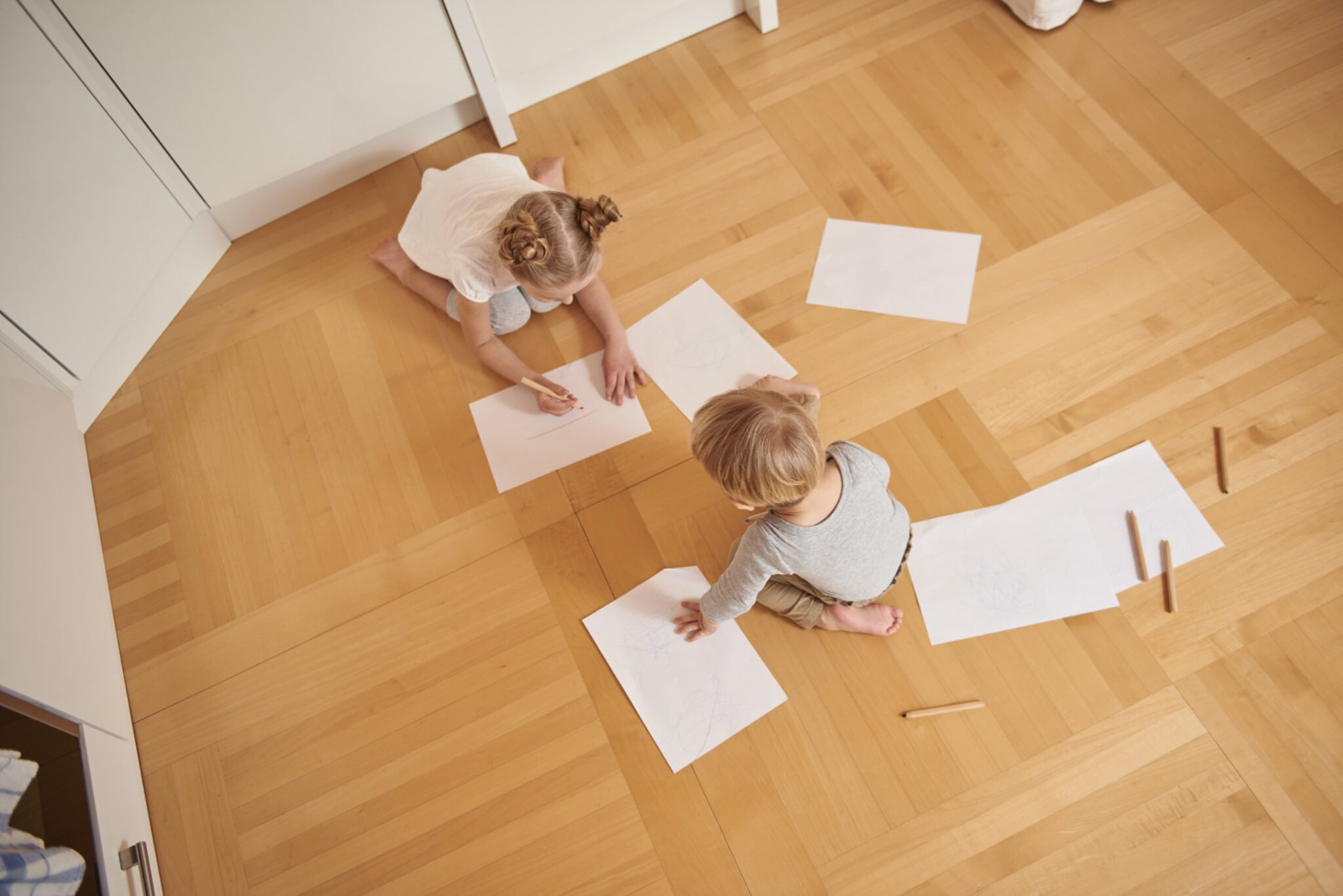 Top,View,Of,Cute,Little,Girl,And,Her,Brother,Sitting
